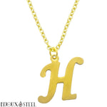 Collier à pendentif lettre H dorée en acier inoxydable
