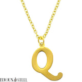 Collier à pendentif lettre Q dorée en acier inoxydable