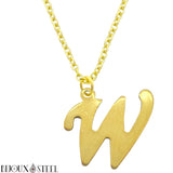 Collier à pendentif lettre W dorée en acier inoxydable