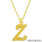 Collier à pendentif lettre Z dorée en acier inoxydable