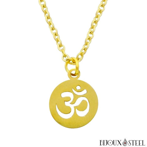 Collier à pendentif symbole OM doré en acier inoxydable