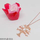 Collier à pendentif or rose arbre généalogique personnalisable 1 à 6 prénoms en acier inoxydable