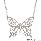 Collier papillon argenté style origami en acier inoxydable