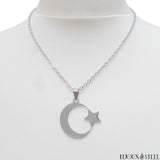 Collier à pendentif croissant de Lune et étoile en acier inoxydable