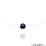 Collier à perle d'agate violette teintée 8mm en pierre naturelle sur fil de nylon
