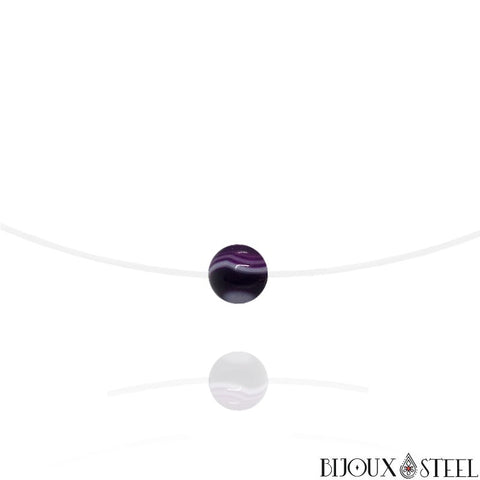 Collier à perle d'agate violette teintée 8mm en pierre naturelle sur fil de nylon