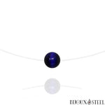 Collier fil de nylon à perle d'oeil de tigre bleu 10mm en pierre naturelle teintée