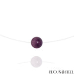Collier à perle de fluorine violette 10mm en pierre naturelle sur son fil de nylon