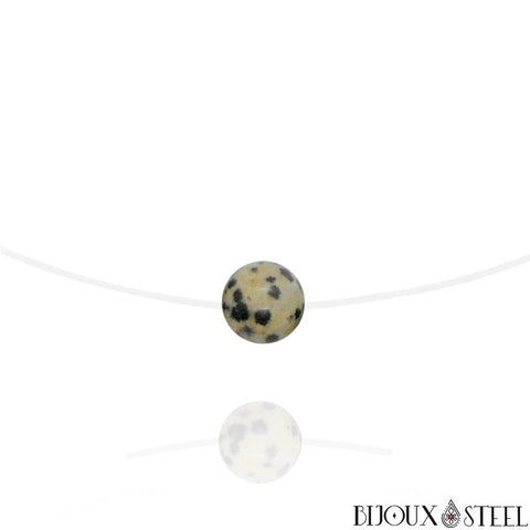 Collier à perle de jaspe dalmatien 10mm sur son fin de nylon 