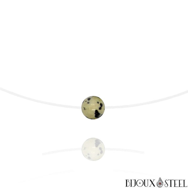 Collier En Jaspe Dalmatien Naturel - Perles Pierres Naturelles - Neuf Avec étiquettes