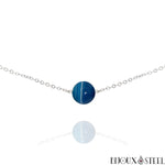 Collier argenté à perle d'agate bleue 10mm en pierre naturelle teintée et acier inoxydable