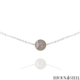 Collier argenté à perle d'agate grise 10mm en pierre naturelle et acier inoxydable