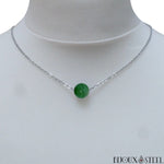 Collier à perle d'agate verte teintée en pierre naturelle et acier inoxydable argenté