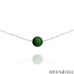 Collier argenté à perle d'agate verte 10mm en pierre naturelle et acier inoxydable