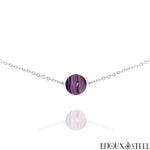 Collier argenté à perle d'agate violette teintée 10mm en pierre naturelle et acier inoxydable