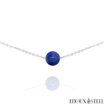 Collier argenté à perle d'aventurine bleue 10mm et sa chaîne en acier inoxydable
