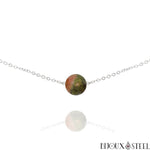 Collier à perle d'unakite 10mm en pierre naturelle et acier inoxydable argenté