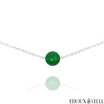 Collier argenté à perle de jade de Malaisie 10mm en pierre naturelle et acier inoxydable