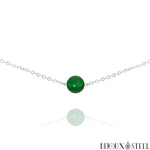 Collier argenté à perle de jade de Malaisie 8mm en pierre naturelle et acier inoxydable
