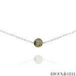 Collier chaîne argentée à perle de jaspe dalmatien 8mm en pierre naturelle et acier inoxydable