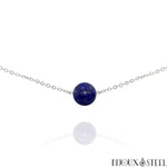 Collier argenté à perle de lapis lazuli 10mm en pierre naturelle et acier inoxydable