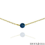 Collier doré à perle d'agate bleue teintée 8mm en pierre naturelle et acier inoxydable