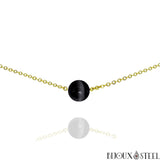 Collier doré à perle d'agate noire rayées 10mm en acier inoxydable et pierre naturelle