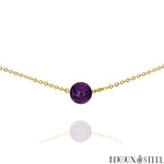 Collier doré à perle d'agate violette teintée 10mm en pierre naturelle et acier inoxydable