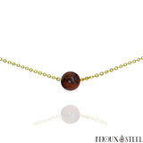 Collier chaîne dorée à perle d'obsidienne acajou 10mm en pierre naturelle et acier inoxydable