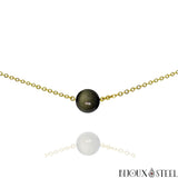 Collier doré à perle d'obsidienne dorée 10mm en pierre naturelle et acier inoxydable