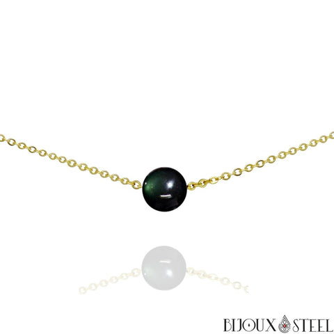 Collier doré à perle d'obsidienne oeil céleste arc-en-ciel 10mm en acier inoxydable