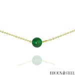 Collier doré à perle de jade de Malaisie 10mm en pierre naturelle et acier inoxydable