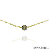 Collier chaîne dorée à perle de jaspe dalmatien 8mm en pierre naturelle et acier inoxydable