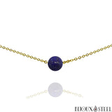 Collier doré à perle de lapis lazuli 10mm en pierre naturelle et acier inoxydable