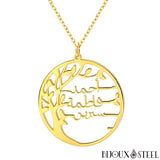 Collier arbre généalogique doré trois prénoms arabes personnalisables en acier chirurgical