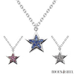 Colliers à pendentifs étoiles argentées serties de strass 3 couleurs