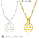 Colliers à pendentifs signe astrologique balance doré ou argenté en acier inoxydable