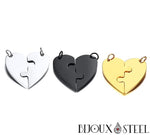 Colliers cœurs personnalisables et séparables deux sections en acier inoxydable trois coloris
