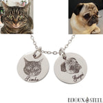 Gravure photo chien et chat sur médaille collier personnalisé en acier