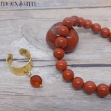 Parure bague réglable dorée et bracelet en perles de jaspe rouge