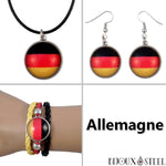 Parure collier à pendentif, bracelet et boucles d'oreilles pendantes à drapeau de l'Allemagne