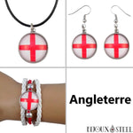 Parure trois pièces à bracelet, boucles d'oreilles pendantes et collier à drapeau rond de l'Angleterre