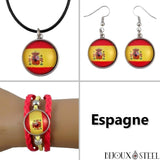 Parure trois pièces à boucles d'oreilles pendantes, collier et bracelet à drapeau de l'Espagne