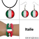 Parure à boucles d'oreilles pendantes, collier et bracelet à drapeau de l'Italie