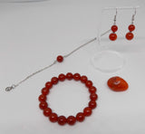 Parure bracelet et boucles d'oreilles en pierre naturelle de cornaline et acier inoxydable et bracelet de perles de cornaline 10mm