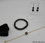 Bracelet en perles d'obsidienne argentée 8mm et boucles d'oreilles pendantes deux perles d'obsidienne argentée en acier chirurgical