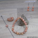 Parure bracelet de perles en pierre du soleil 8mm et bijoux argentés en pierre du soleil et acier inoxydable pour femmes