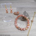 Parure bracelet en perles de pierre du soleil naturelle 10mm et bijoux créatifs en pierre du soleil et acier inoxydable