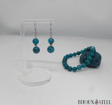 Parure boucles d'oreilles pendantes et bracelet à perles d'apatite bleue naturelle