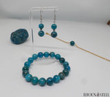 Parure boucles d'oreilles pendantes et bracelets à perles d'apatite bleue 10mm